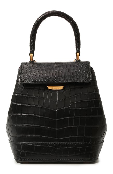 Женская сумка liza из кожи крокодила RUBEUS MILANO черного цвета, арт. 001/16D 061216 | Фото 1 (Ремень/цепочка: На ремешке; Материал: Экзотическа�я кожа, Натуральная кожа; Размер: mini)