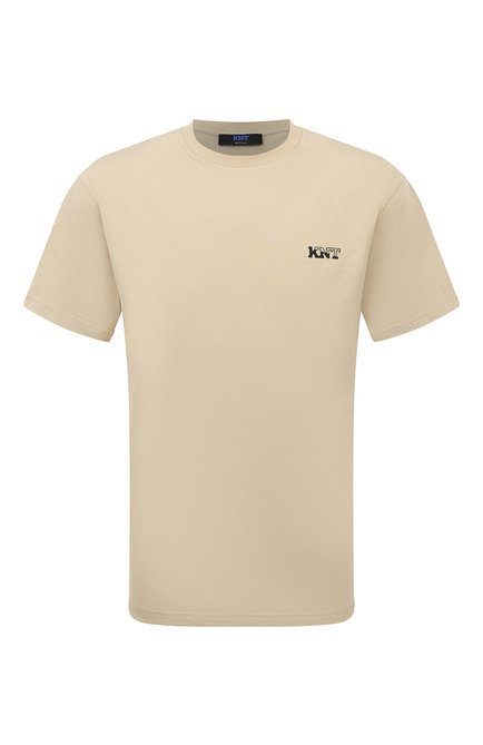 Мужская хлопковая футболка KNT светло-бежевого цвета, арт. UMM0452 | Фото 1 (Рукава: Короткие; Материал сплава: Проставлено; Драгоценные камни: Проставлено; Длина (для топов): Стандартные; Материал внешний: Хлопок)
