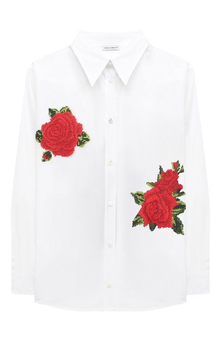 Детское хлопковая блузка DOLCE & GABBANA белого цвета по цене 47850 руб., арт. L55S10/FU5K9/8-14 | Фото 1