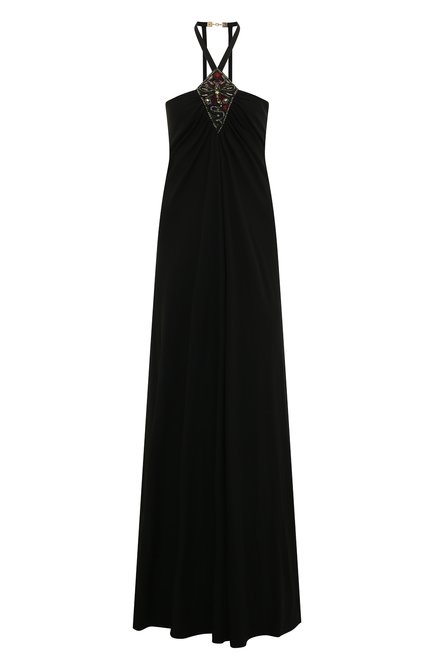Женское платье-макси с драпировкой и вышивкой ROBERTO CAVALLI черного цвета по цене 235000 руб., арт. FQR129/JV006 | Фото 1