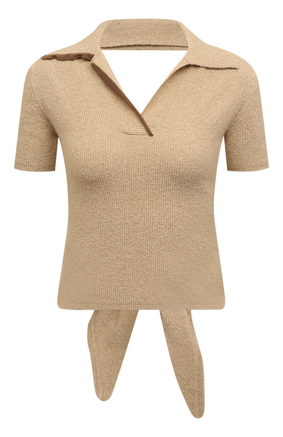 Женское хлопковое поло JACQUEMUS бежевого цвета, арт. 221KN024-2005 | Фото 1 (Рукава: Короткие; Кросс-КТ: Трикотаж; Материал внешний: Хлопок; Длина (для топов): Укороченные; Стили: Романтичный)