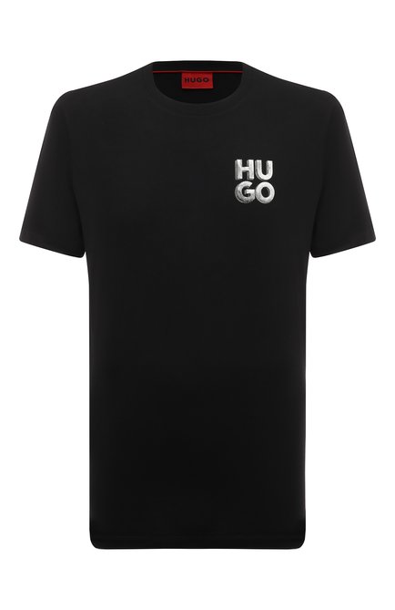 Мужская хлопковая футболка HUGO черного цвета, арт. 50508944 | Фото 1 (Материал внешний: Хлопок; Рукава: Короткие; Длина (для топов): Стандартные; Драгоценные камни: Проставлено; Материал сплава: Проставлено; Принт: С принтом; Стили: Кэжуэл)