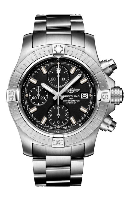 Мужские часы avenger chronograph 43 BREITLING бесцветного цвета, арт. A13385101B1A1 | Фото 1 (Материал корпуса: Сталь; Цвет циферблата: Чёрный; Механизм: Автомат)