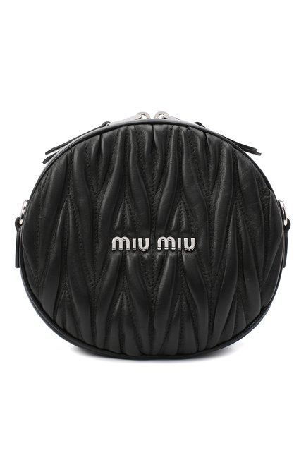 Женская сумка MIU MIU черного цвета, арт. 5BH191-2CE3-F0002-NOY | Фото 1 (Размер: mini; Ремень/цепочка: На ремешке; Сумки-технические: Сумки через плечо; Материал: Натуральная кожа)
