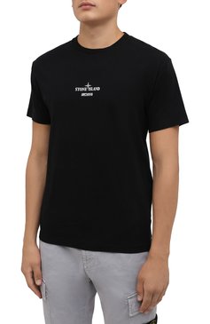 Мужская хлопковая футболка STONE ISLAND черного цвета, арт. 75152NS91 | Фото 3 (Рукава: Короткие; Длина (для топов): Стандартные; Принт: С принтом; Материал внешний: Хлопок)