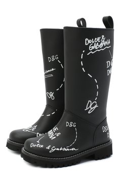 Детские кожаные сапоги DOLCE & GABBANA черно-белого цвета, арт. D10958/AH813/24-28 | Фото 1 (Материал внешний: Кожа; Материал утеплителя: Натуральный мех; Региональные ограничения белый список (Axapta Mercury): RU; Длина стельки: 14,7, 15,4, 16,1, 16,7, 17,4; высота каблука: 2,6; толщина подошвы: 1,5; ширина носка стельки: 6, 6,5, 7)