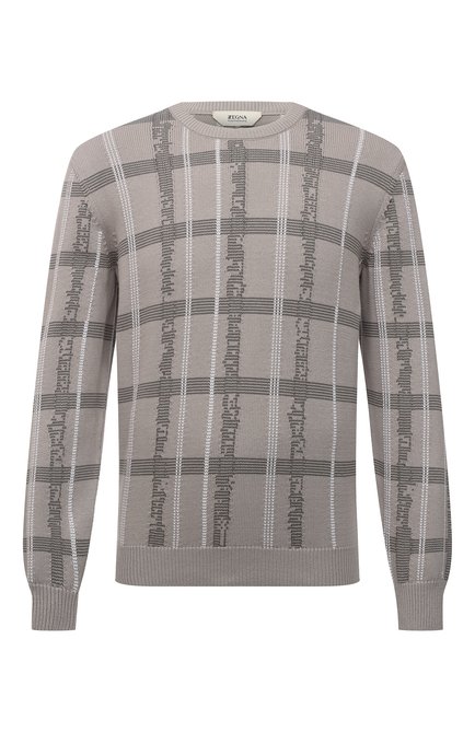 Мужской хлопковый свитер Z ZEGNA серого цвета, арт. VZC78/ZZ110 | Фото 1 (Длина (для топов): Стандартные; Материал внешний: Хлопок; Рукава: Длинные; Мужское Кросс-КТ: Свитер-одежда; Принт: С принтом; Стили: Кэжуэл)