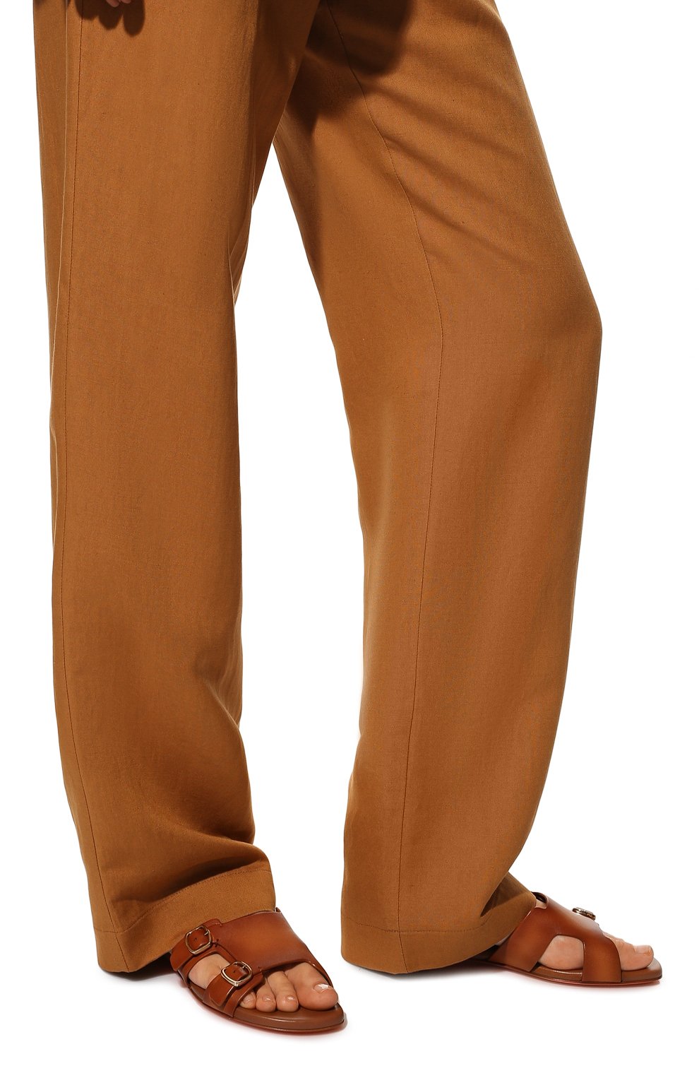 Женские кожаные шлепанцы SANTONI с�ветло-коричневого цвета, арт. WHPF70071HA1TLGAC50 | Фото 3 (Каблук высота: Низкий; Материал внутренний: Натуральная кожа; Подошва: Плоская)