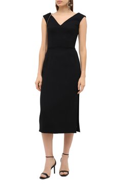 Женское шерстяное платье DOLCE & GABBANA черного цвета, арт. F6J4VT/FUBD2 | Фото 2 (Материал внешний: Шерсть; Стили: Гламурный; Женское Кросс-КТ: платье-футляр, Платье-одежда; Длина Ж (юбки, плать�я, шорты): Миди; Материал подклада: Синтетический материал; Случай: Формальный; Рукава: Без рукавов)