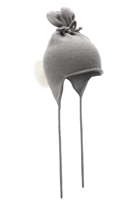 Детского шерстяная шапка с меховой отделкой CATYA серого цвета, арт. 125568/1 | Фото 1 (Материал: Шерсть, Текстиль)
