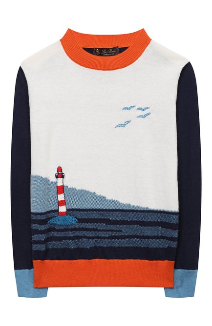 Детский хлопковый пуловер LORO PIANA синего цвета по цене 67150 руб., арт. FAM1109 | Фото 1