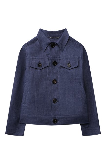 Детского льняная куртка BRUNELLO CUCINELLI синего цвета по цене 69450 руб., арт. BD4170936B | Фото 1