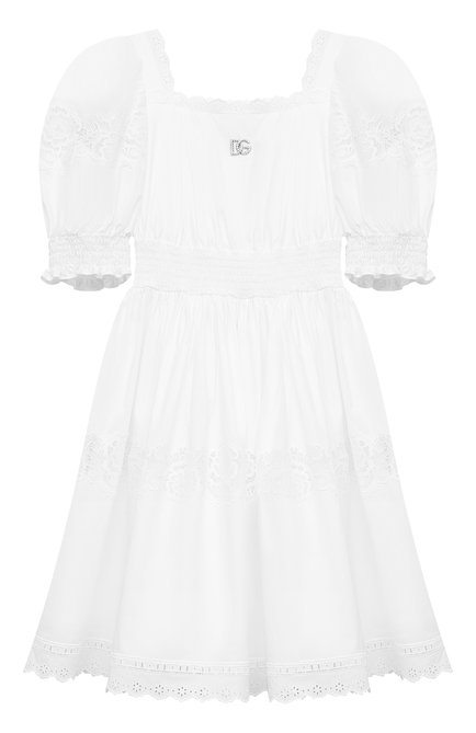 Детское хлопковое платье DOLCE & GABBANA белого цвета по цене 199500 руб., арт. L53DB6/FU5UB/8-14 | Фото 1