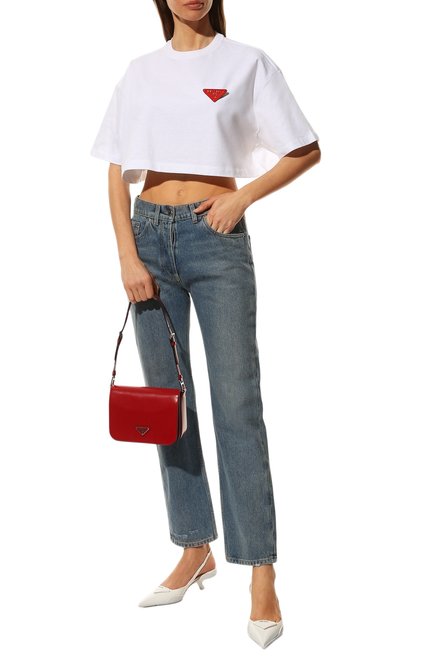 Женская сумка PRADA красного цвета, арт. 1BD308-ZO6-F02SB-HOO | Фото 2 (Размер: mini; Материал: Натуральная кожа; Ремень/цепочка: На ремешке; Сумки-технические: Сумки через плечо)