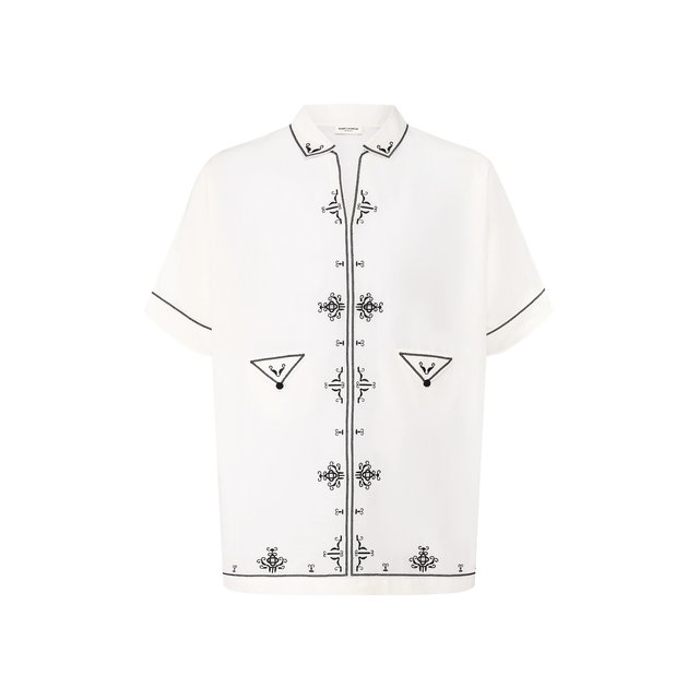 Рубашка из смеси хлопка и шелка Saint Laurent белого цвета