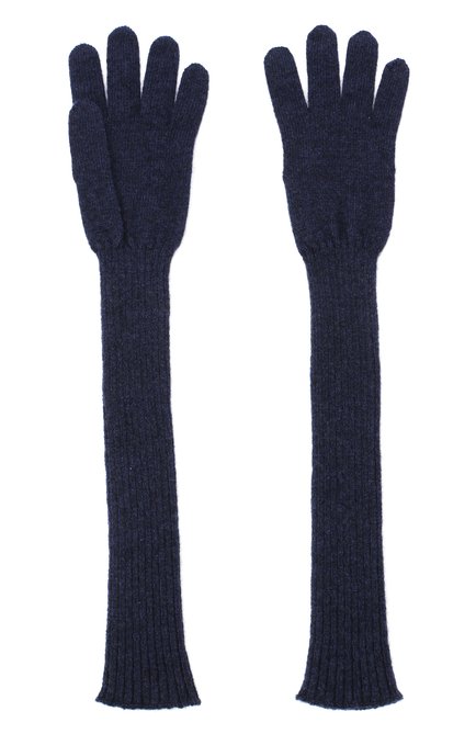 Женские удлиненные кашемировые перчатки TEGIN синего цвета, арт. 2483 | Фото 2 (Материал: Кашемир, Шерсть, Текстиль; Длина (верхняя одежда): Длинные; Кросс-КТ: Трикотаж)