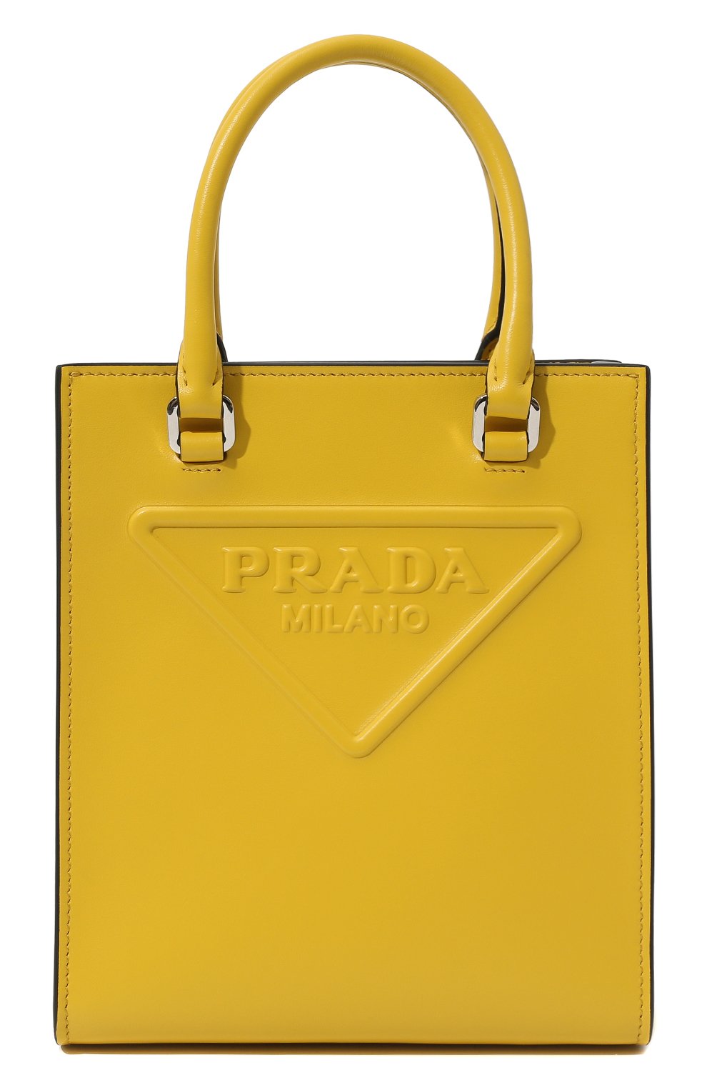Женский сумка-тоут PRADA желтого цвета, арт. 1BA333-ASK-F0377-OOO | Фото 1 (Сумки-технические: Сумки-шопперы; Материал: Натуральная кожа; Размер: mini; Ремень/цепочка: На ремешке)