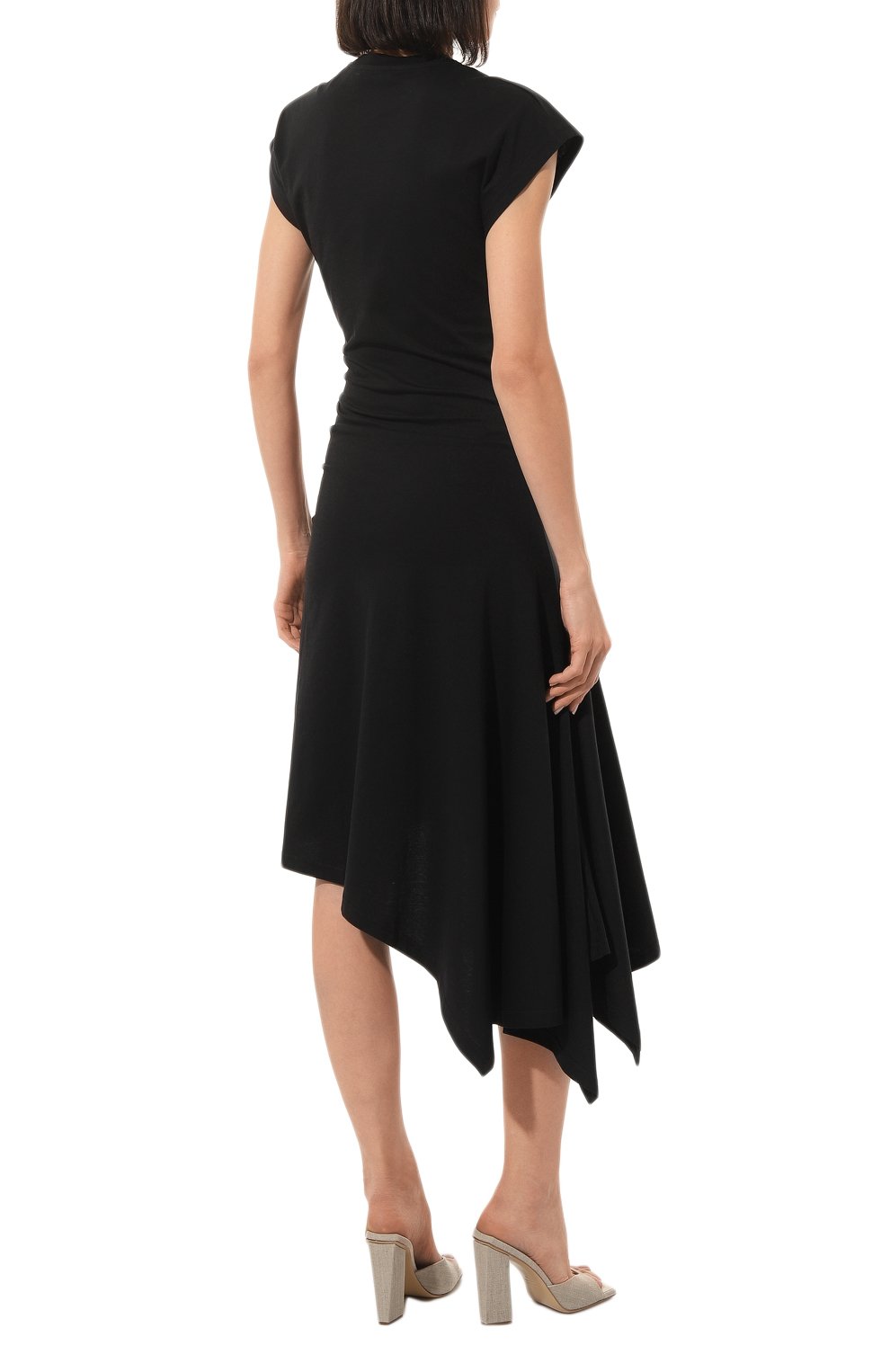 Женское хлопковое платье NINA RICCI черного цвета, арт. 23PJR0002C01031 | Фото 4 (Рукава: Короткие; Случай: Повседневный; Материал сплава: Проставлено; Материал внешний: Хлопок; Длина Ж (юбки, платья, шорты): Миди; Драгоценные камни: Проставлено; Женское Кросс-КТ: Платье-одежда; Стили: Кэжуэл)