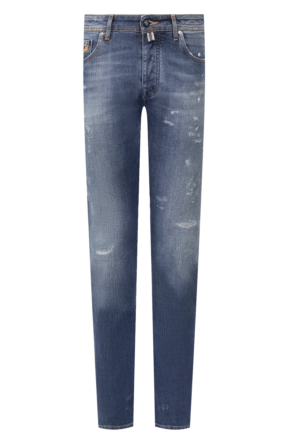 Мужские джинсы VILEBREQUIN синего цвета, арт. VBMP0001-00583-W3 | Фото 1 (Силуэт М (брюки): Узкие; Кросс-КТ: Деним; Длина (брюки, джинсы): Стандартные; Материал внешний: Хлопок; Детали: Потертости)