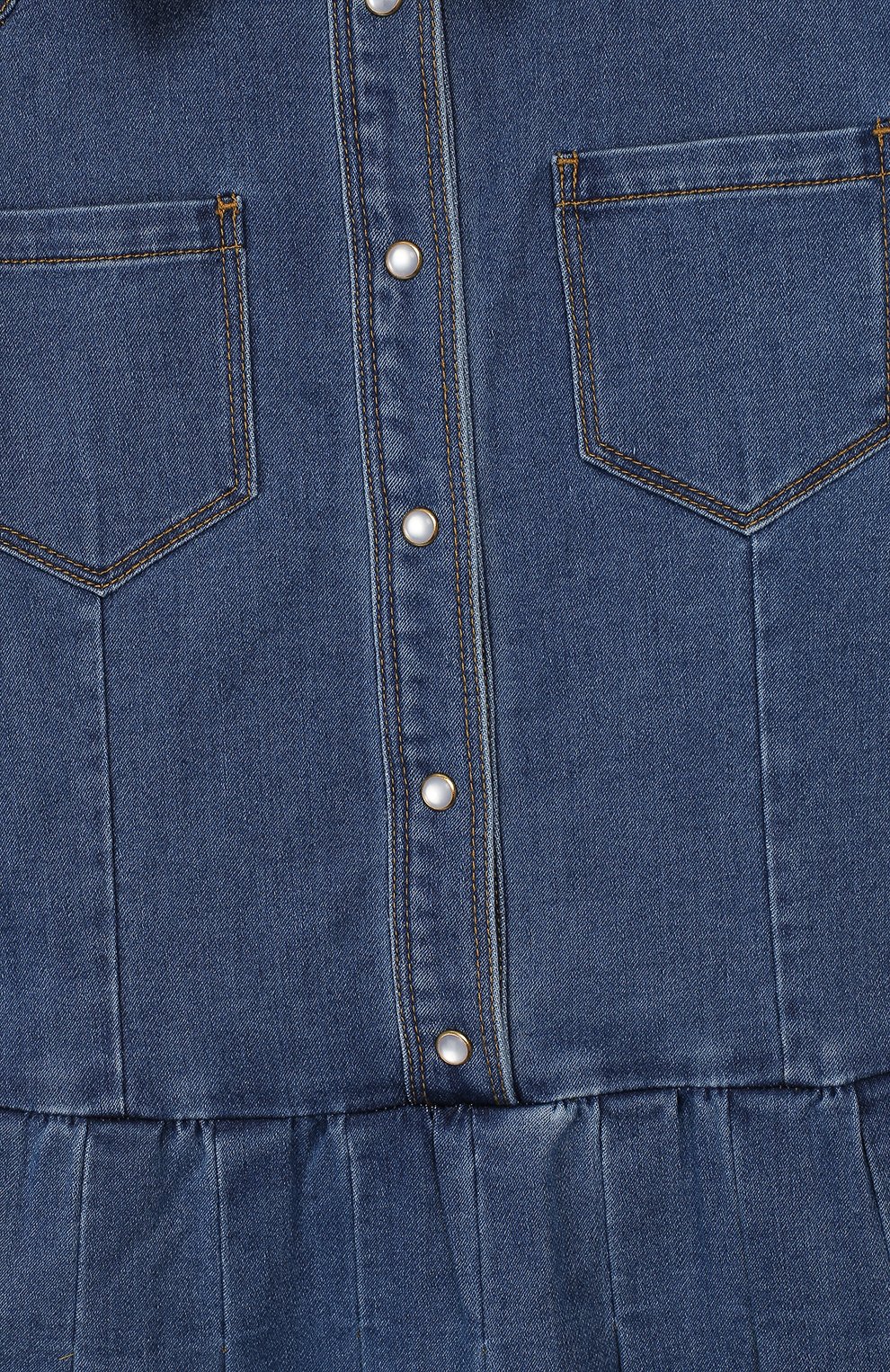 Детское джинсовое платье-рубашка TWINSET синего цвета, арт. 192GJ2510/12A-16A | Фото 3 (Рукава: Длинные; Материал сплава: Проставлено, Проверено; Материал внешний: Хлопок; Статус проверки: Проверено, Проверена категория; Девочки Кросс-КТ: Платье-одежда; Драгоценные камни: Проставлено)
