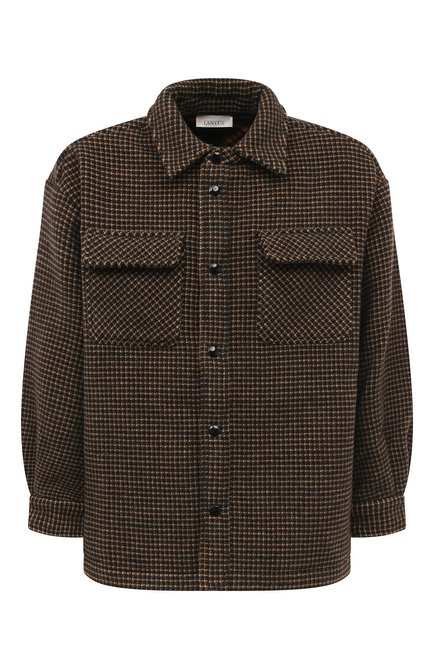 Мужская шерстяная куртка-рубашка LANEUS коричневого цвета, арт. CMU49 | Фото 1 (Драгоценные камни: Проставлено; Материал сплава: Проставлено; Рукава: Длинные; Длина (верхняя одежда): Короткие; Материал внешний: Шерсть; Кросс-КТ: Куртка; Стили: Кэжуэл; Мужское Кросс-КТ: шерсть и кашемир)