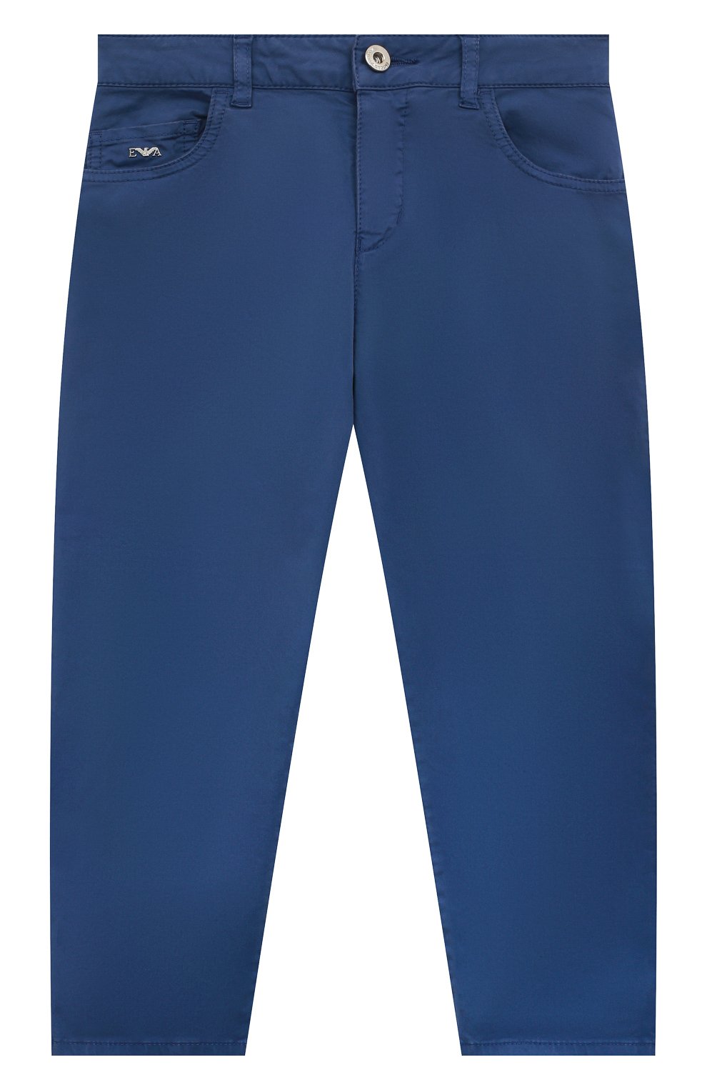 Детские джинсы EMPORIO ARMANI синего цвета, арт. 3L4J79/4N6BZ | Фото 1 (Детали: Однотонный; Материал сплава: Проставлено; Нос: Не проставлено; Материал внешний: Хлопок; Ростовка одежда: 10 - 11 лет | 140 - 146см, 13 - 15 лет | 158 см, 16 лет | 164 см, 4 года | 104 см, 5 лет | 110 см, 6 лет | 116 см, 7 лет | 122 см, 8 лет | 128 см)