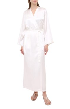 Женский шелковый халат MARJOLAINE белого цвета, арт. Laurian | Фото 2 (Материал внешний: Шелк)