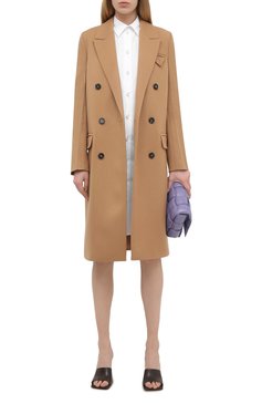 Женское шерстяное пальто BOTTEGA VENETA бежевого цвета, арт. 647414/VKUU0 | Фото 2 (Материал внешний: Шерсть; Рукава: Длинные; Длина (верхняя одежда): До колена; Региональные ограничения белый список (Axapta Mercury): RU; Стили: Классический; Материал подклада: Вискоза; 1-2-бортные: Двубортные)