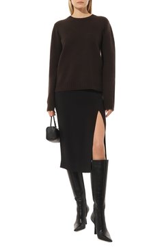 Женский шерстяной пуловер JIL SANDER коричневого цвета, арт. J02GP0043/J14506 | Фото 2 (Материал внешний: Шерсть; Рукава: Длинные; Длина (для топов): Стандартные; Женское Кросс-КТ: Пуловер-одежда; Стили: Кэжуэл)