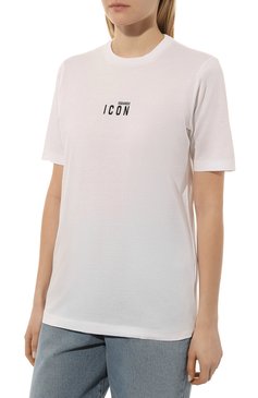 Женская хлопковая футболка DSQUARED2 белого цвета, арт. S80GC0009/S23009 | Фото 3 (Рукава: Короткие; Длина (для топов): Стандартные; Принт: С принтом; Материал внешний: Хлопок; Стили: Спорт-шик; Женское Кросс-КТ: Футболка-одежда)