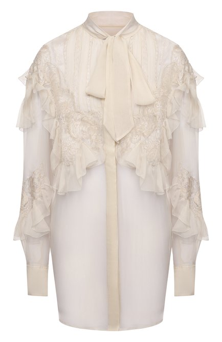 Женская шелковая блузка VALENTINO кремвого цвета по цене 388000 руб., арт. VB0AB2902UP | Фото 1