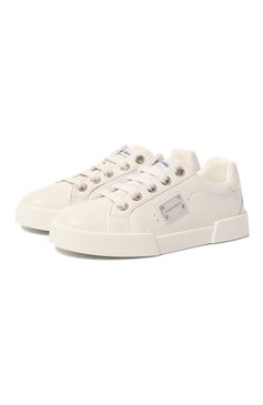 Детские кожаные кеды DOLCE & GABBANA белого цвета, арт. DA5111/A3444/24-28 | Фото 1 (Материал внутренний: Натуральная кожа)