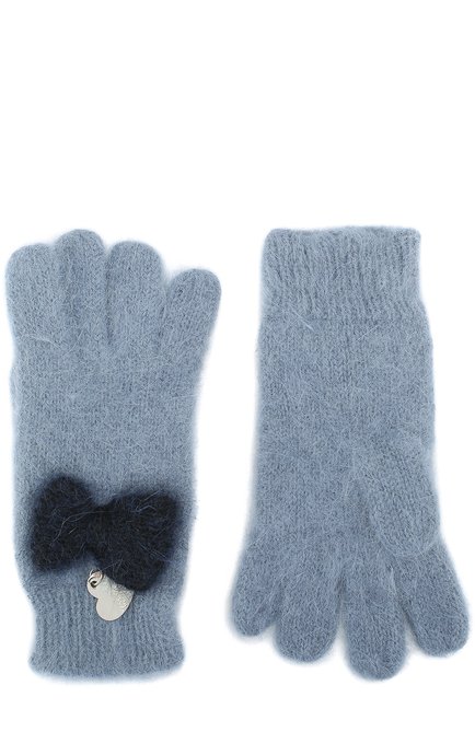 Детские вязаные перчатки с бантом MONNALISA голубого цвета, арт. 190006 | Фото 2 (Статус проверки: Проверена категория, Проверено, Требуются правки)