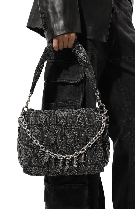 Женская сумка charm-d DIESEL темно-серого цвета, арт. X09756/P6181 | Фото 2 (Размер: medium; Материал: Текстиль; Материал сплава: Проставлено; Драгоценные камни: Проставлено; Сумки-технические: Сумки через плечо)