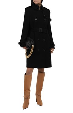 Женское пальто из кашемира и шерсти BURBERRY черного цвета, арт. 8046680 | Фото 2 (Материал внешний: Шерсть, Кашемир; Рукава: Длинные; Стили: Гламурный; Длина (верхняя одежда): До колена; 1-2-бортные: Двубортные; Материал подклада: Купро)