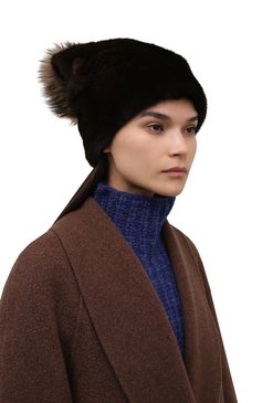 Женская шапка нея из меха норки и енота FURLAND коричневого цвета, арт. 0091900110034300820 | Фото 2 (Материал: Натуральный мех)