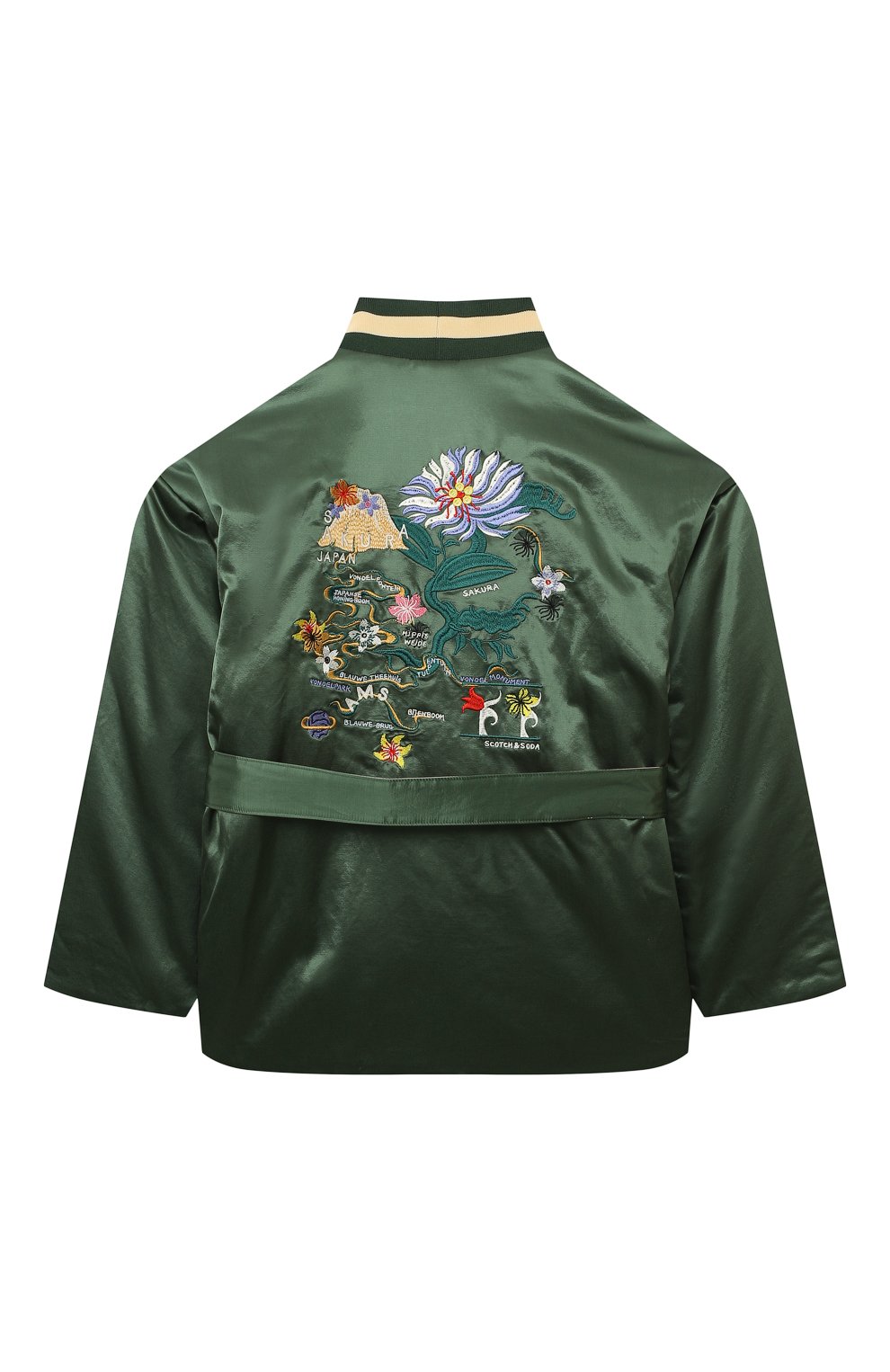 Детская бомбер из вискозы SCOTCH&SODA зеленого цвета, арт. 171509-23-SSGM-A31 | Фото 2 (Рукава: Длинные; Кросс-КТ: бомбер; Материал сплава: Проставлено; Нос: Не проставлено; Материал внешний: Хлопок, Вискоза; Драгоценные камни: Проставлено)