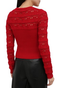 Женский хлопковый свитер VALENTINO красного цвета, арт. WB3KC23S6J1 | Фото 4 (Женское Кросс-КТ: Свитер-одежда; Рукава: Длинные; Длина (для топов): Стандартные; Материал сплава: Проставлено; Материал внешний: Хлопок; Драгоценные камни: Проставлено; Стили: Бохо)