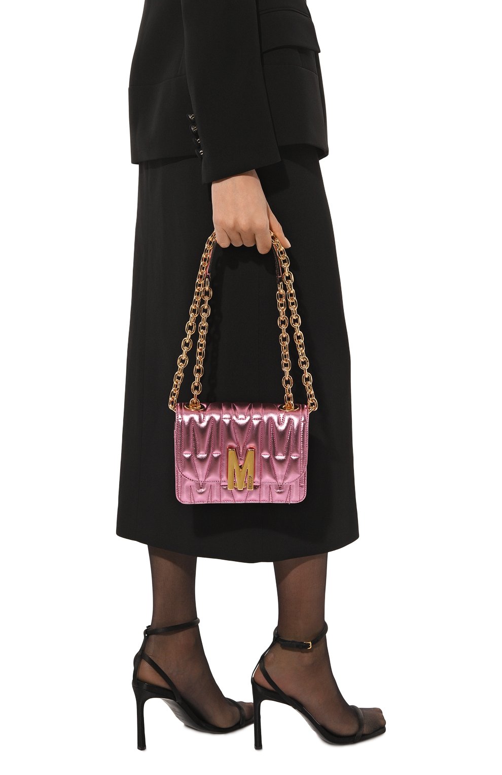 Женская сумка MOSCHINO розового цвета, арт. 2317 A7306/8011 | Фото 2 (Сумки-технические: Сумки через плечо; Материал: Натуральная кожа; Размер: mini; Ремень/цепочка: На ремешке)