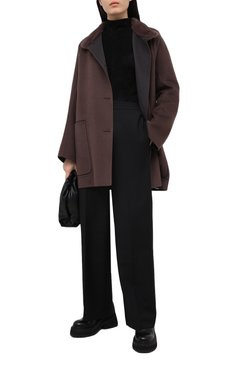 Женское пальто из шерсти и кашемира MANZONI24 коричневого цвета, арт. 20M701-DB1V/48-52 | Фото 2 (Материал внешний: Шерсть, Кашемир; Рукава: Длинные; Длина (верхняя одежда): До середины бедра; 1-2-бортные: Однобортные; Стили: Кэжуэл)