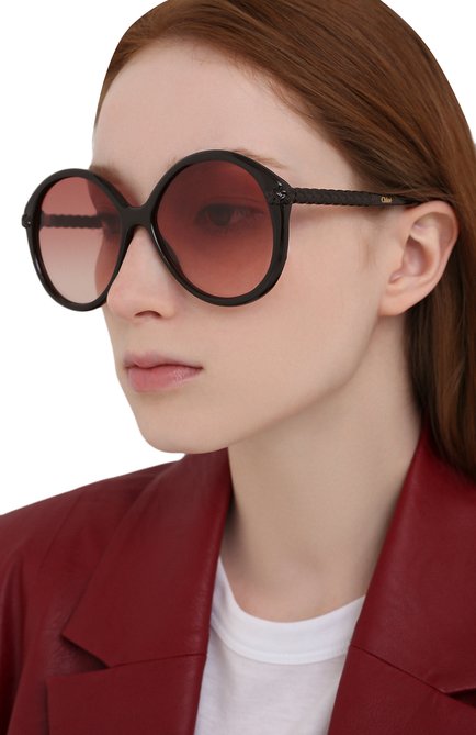 Женские солнцезащитные очки CHLOÉ черного цвета, арт. CH0002S | Фото 2 (Тип очков: С/з; Очки форма: Круглые)