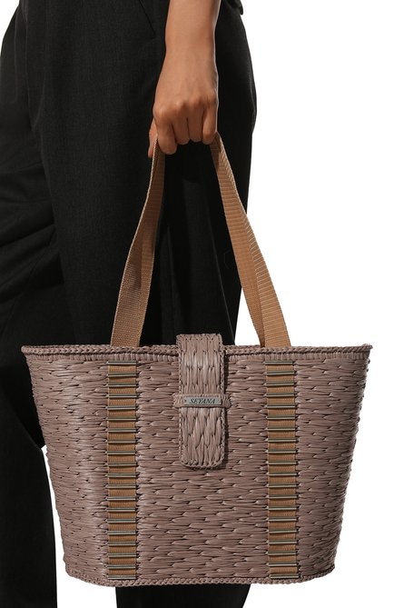 Женский сумка SEYANA серого цвета, арт. СУМКА03 | Фото 2 (Материал: Растительное волокно; Размер: medium; Сумки-технические: Сумки-шопперы)