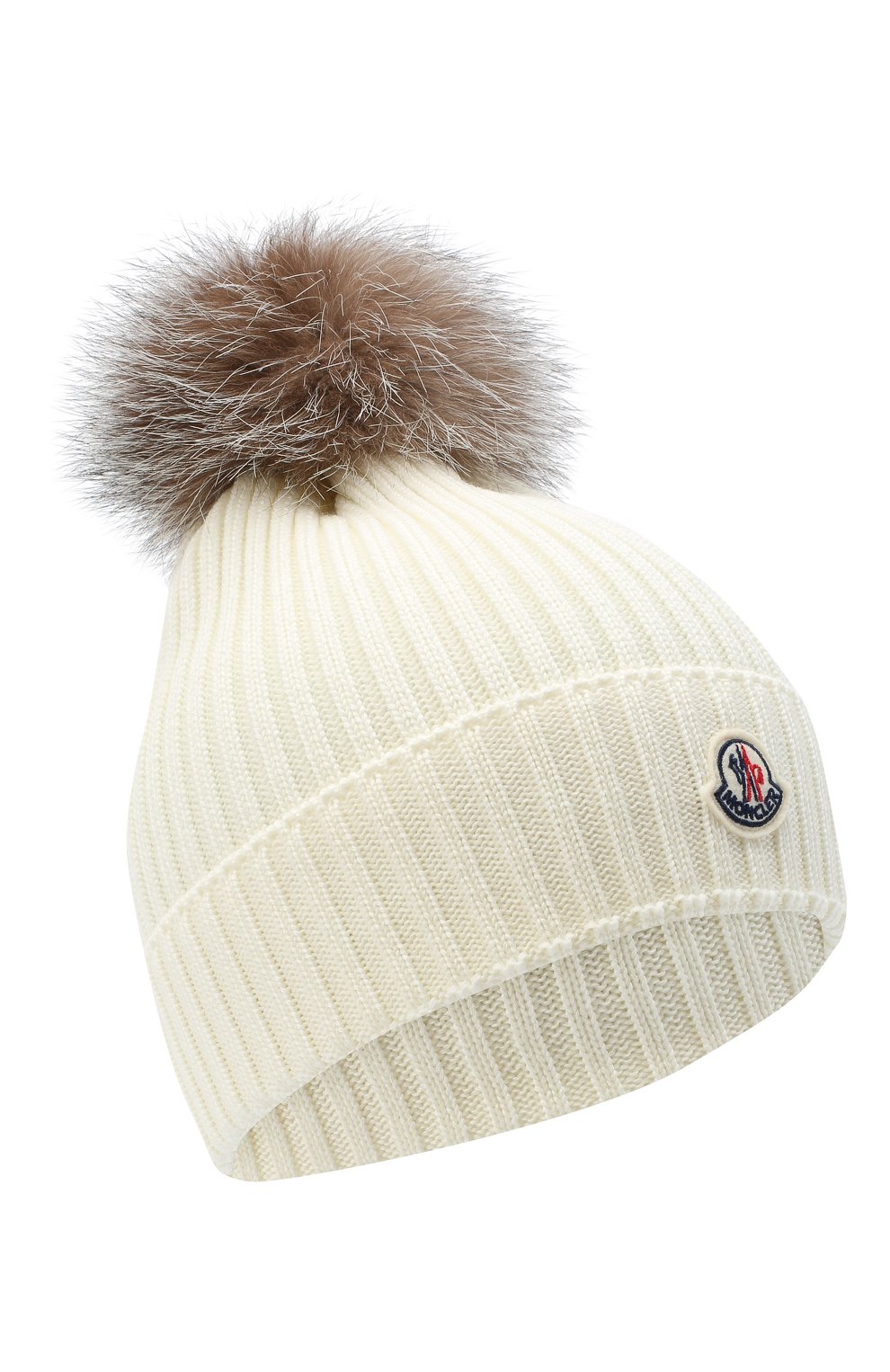 Детского шерстяная шапка с меховым помпоном MONCLER белого цвета, арт. F2-954-3B711-10-04S01 | Фото 1 (Материал: Текстиль, Шерсть)