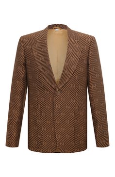 Мужской пиджак из хлопка и шелка GUCCI бежевого цвета, арт. 618666 ZAEAK | Фото 1 (Стили: Ретро; Материал внешний: Шелк, Хлопок; Рукава: Длинные; Случай: Повседневный; Длина (для топов): Стандартные; Материал сплава: Проставлено; 1-2-бортные: Однобортные; Пиджаки М: Прямой; Драгоценные камни: Проставлено)