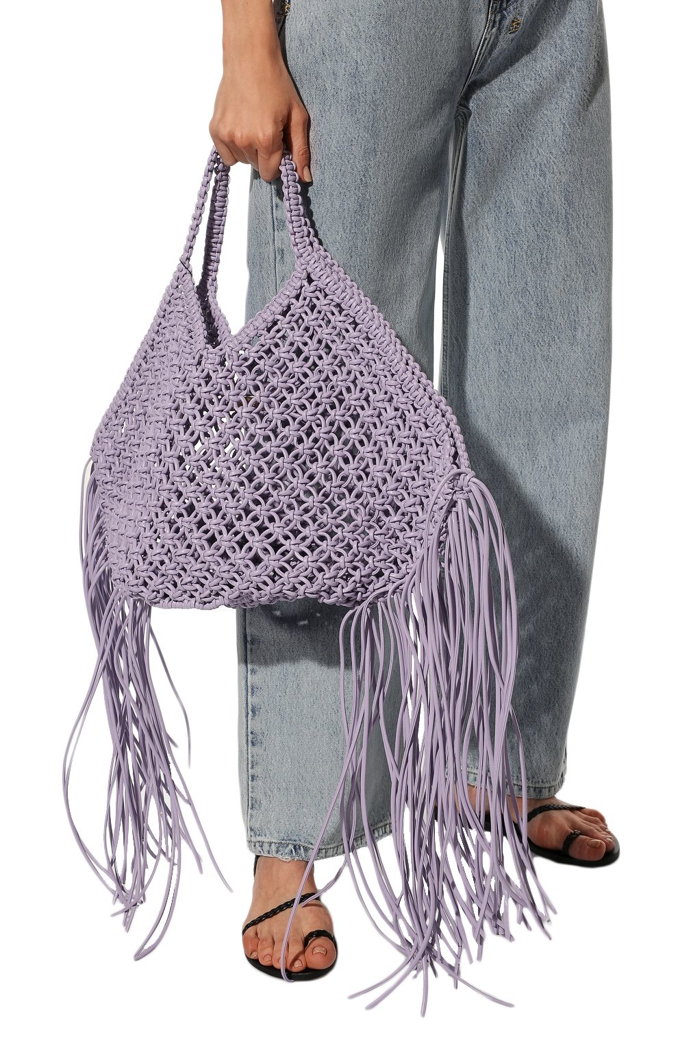 Женская сумка woven basket large YUZEFI сиреневого цвета, арт. YUZRS22-LW-033 | Фото 2 (Сумки-технические: Сумки top-handle; Материал: Текстиль; Размер: large)