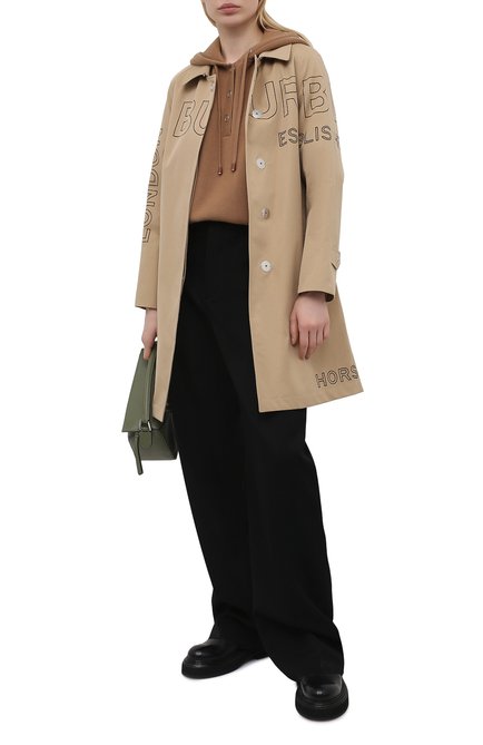 Женский пуловер с капюшоном BURBERRY светло-коричневого цвета, арт. 8039656 | Фото 2 (Длина (для топов): Стандартные; Материал внешний: Кашемир, Шерсть; Рукава: 3/4; Стили: Спорт-шик; Женское Кросс-КТ: Пуловер-одежда)