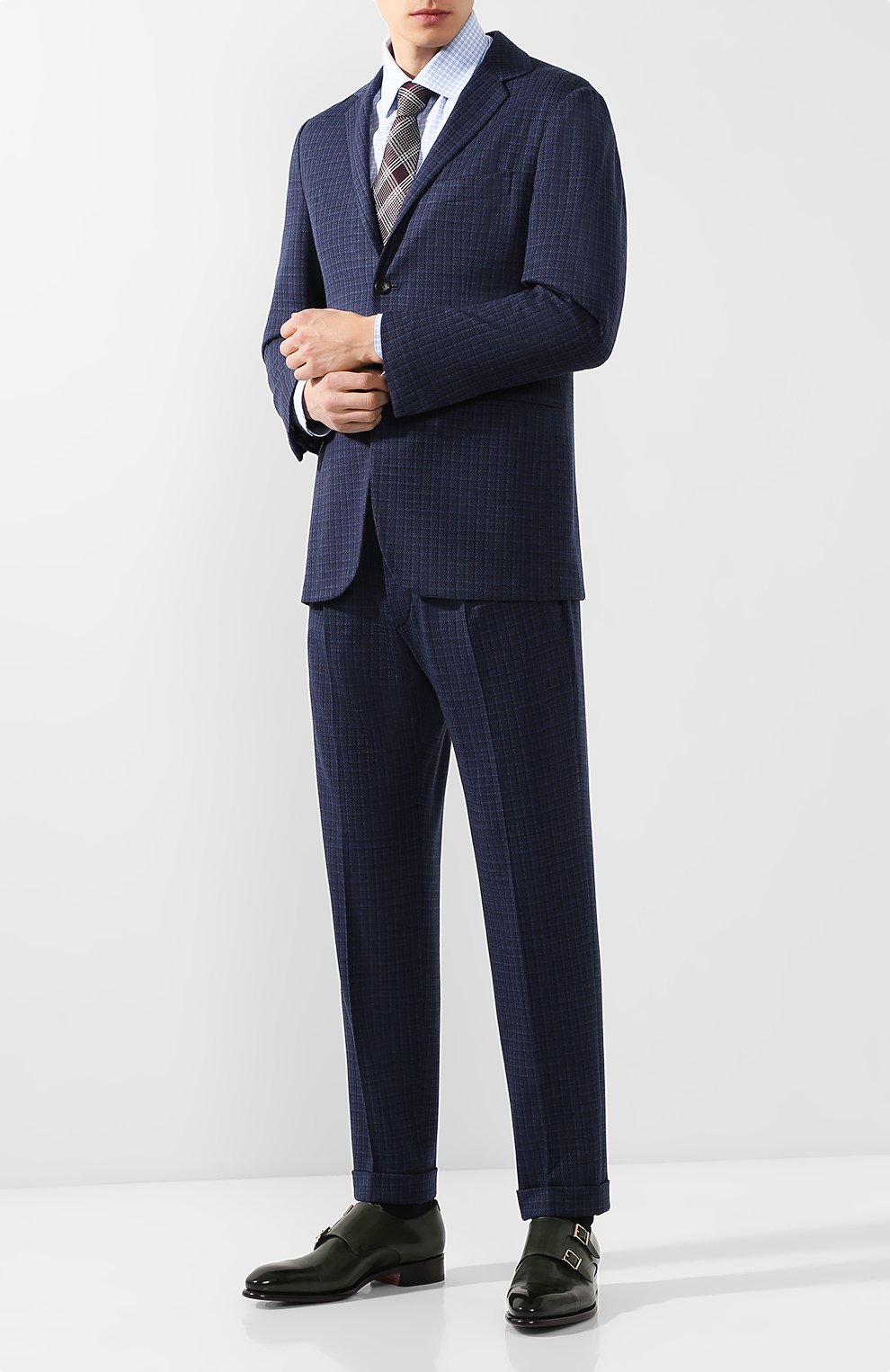 Костюмы KNT, Шерстяной костюм с пиджаком на двух пуговицах KNT, Италия, Синий, Шерсть: 91%; Полиэстер: 9%;, 6815717  - купить