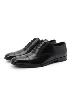 Мужские кожаные оксфорды PRADA черного цвета, арт. 2EB187-P39-F0002-X001 | Фото 1 (Материал внешний: Кожа; Мужское Кросс-КТ: Броги-обувь; Стили: Классический)