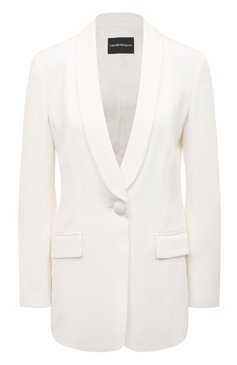 Женский жакет EMPORIO ARMANI белого цвета, арт. 0NG3DT/02003 | Фото 1 (Рукава: Длинные; Случай: Повседневный; Материал внешний: Синтетический материал, Вискоза; Длина (для топов): Стандартные; Материал сплава: Проставлено; Материал подклада: Синтетический материал; 1-2-бортные: Однобортные; Драгоценные камни: Проставлено; Женское Кросс-КТ: Жакет-одежда; Стили: Кэжуэл)