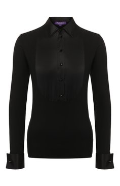 Женская шелковая блузка RALPH LAUREN черного цвета, арт. 290778835 | Фото 1 (Материал внешний: Шелк; Рукава: Длинные; Принт: Без принта; Длина (для топов): Стандартные; Стили: Классический, Кэжуэл; Женское Кросс-КТ: Блуза-одежда)
